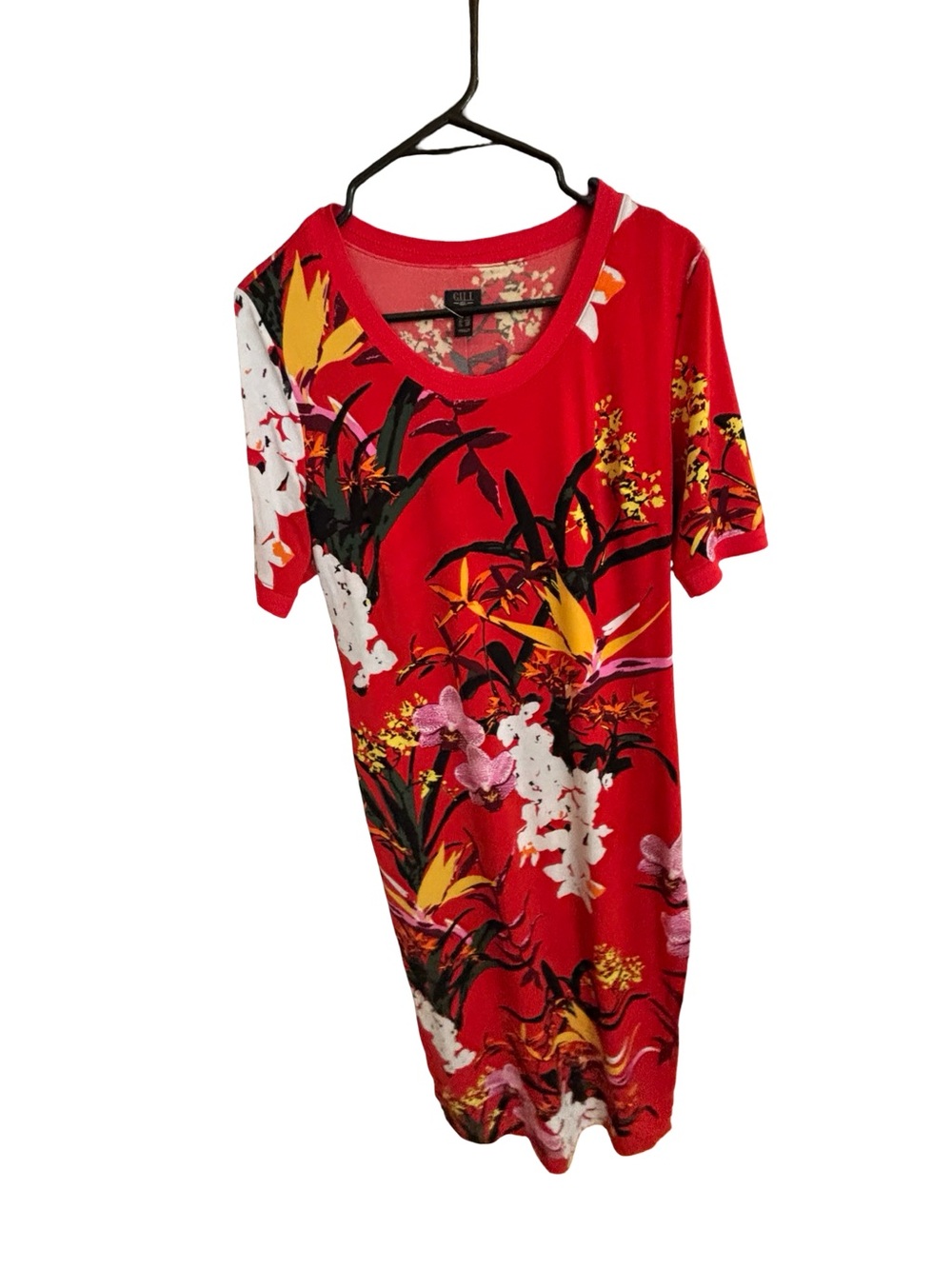 G.I.L.I. Red maxi lined short sleeve scoop neck maxi dress Small Petite